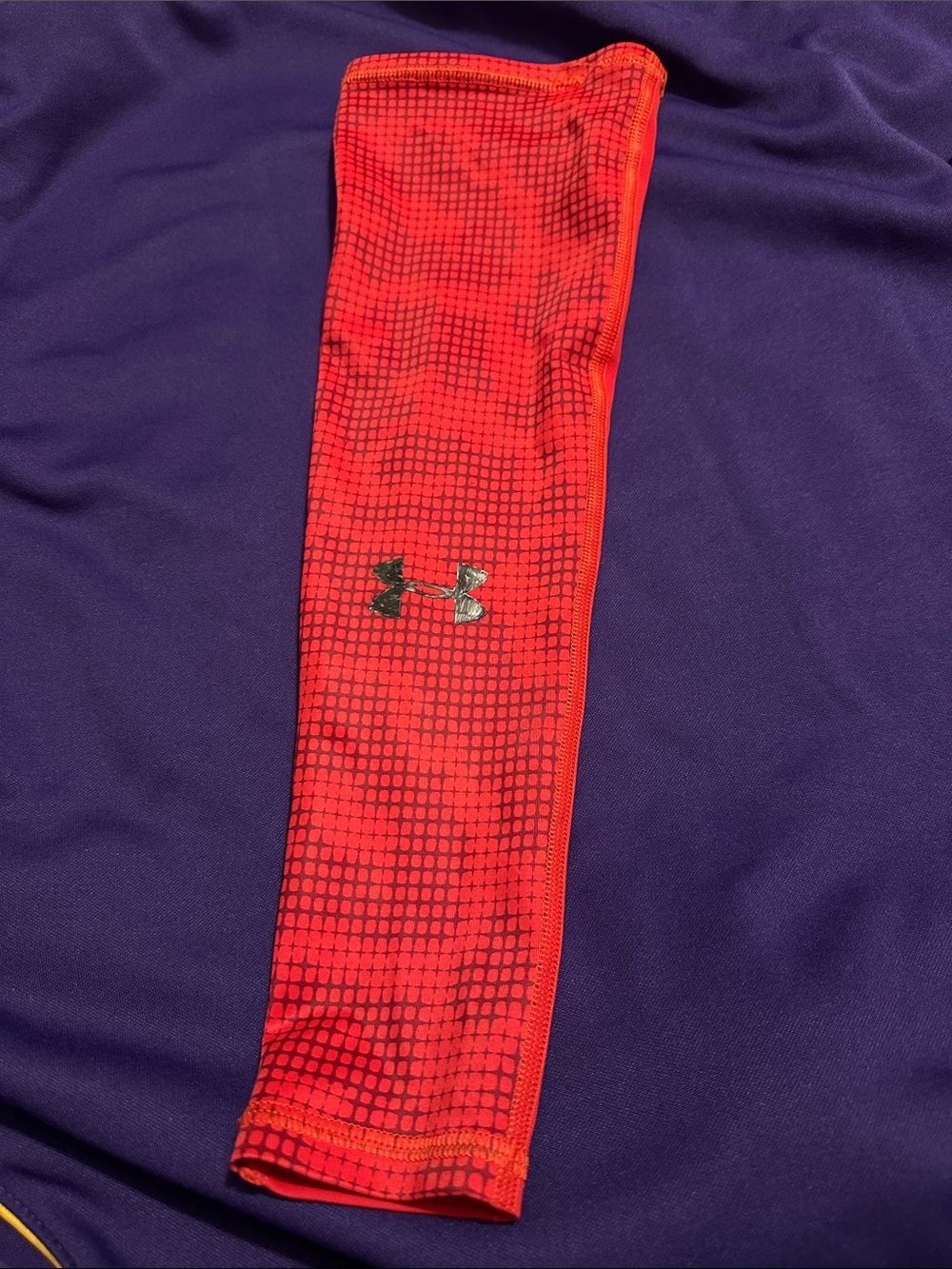 Under Armour Red Athletic Arm Sleeve with Grid Print, adult large